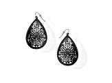 Matte Black-Tone Floral Filigree with Clear Crystal Stone Earring with Fishhook Closure.