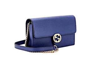 Gucci Blue Marmont GG Womens Leather Wallet on Chain Crossbody Bag