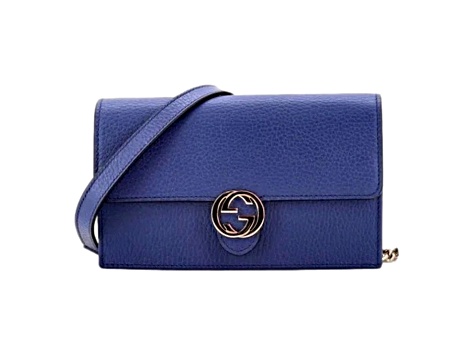 Gucci Blue Marmont GG Womens Leather Wallet on Chain Crossbody Bag
