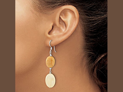 Sterling Silver Polished Oval Yellow Jadeite Dangle Earrings