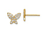 14k Yellow Gold Children's Butterfly Cubic Zirconia Stud Earrings