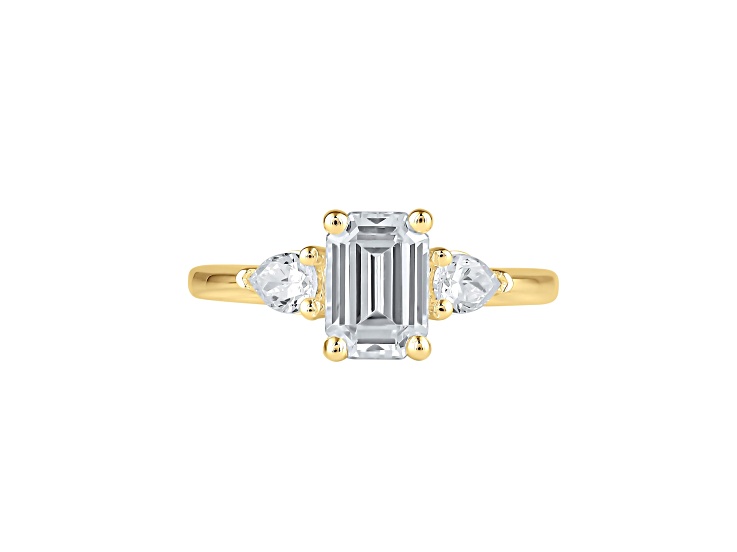 Emerald Cut White Lab Grown Diamond Ring 14K Yellow Gold 2.15ctw