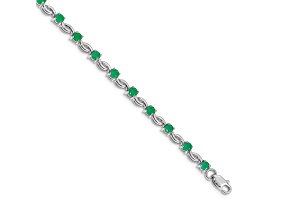 Rhodium Over 14k White Gold Emerald Gemstone Bracelet
