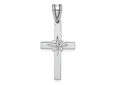 Rhodium Over 14K White Gold 0.01ct Diamond Cross Pendant