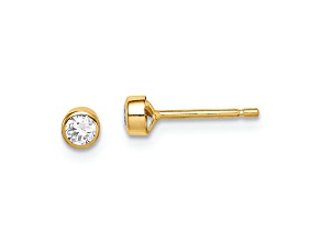 14K Yellow Gold 3mm Cubic Zirconia Bezel Post Earrings