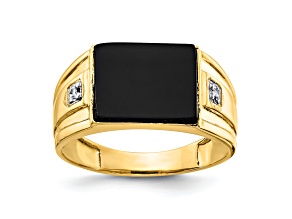 10K Yellow Gold Men's Onyx and Diamond Ring