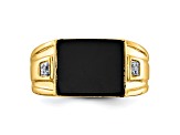 10K Yellow Gold Men's Onyx and Diamond Ring
