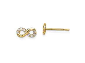 14k Yellow Gold Cubic Zirconia Infinity Symbol Post Earrings