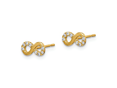 14k Yellow Gold Cubic Zirconia Infinity Symbol Post Earrings