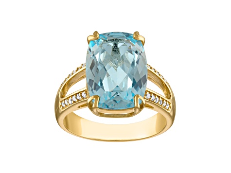 Swiss Blue Topaz 14K Yellow Gold Plated Sterling Silver Ring 7.62ctw