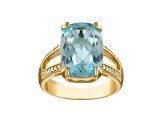 Swiss Blue Topaz and Diamond 14K Yellow Gold Plated Sterling Silver Ring 7.62ctw
