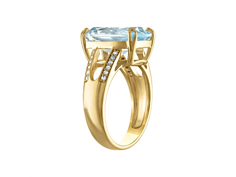 Swiss Blue Topaz and Diamond 14K Yellow Gold Plated Sterling Silver Ring 7.62ctw