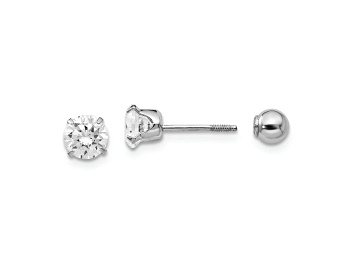 Picture of Rhodium Over 14K White Gold 5mm Cubic Zirconia and 4mm Ball Reversible Earrings