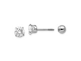 Rhodium Over 14K White Gold 5mm Cubic Zirconia and 4mm Ball Reversible Earrings