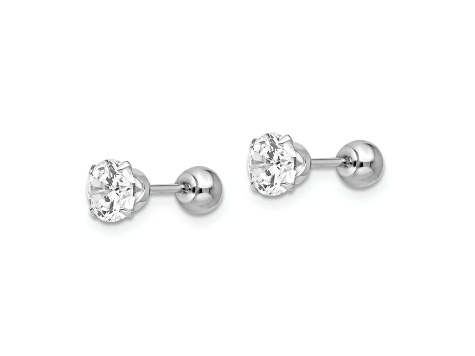 Rhodium Over 14K White Gold 5mm Cubic Zirconia and 4mm Ball Reversible Earrings
