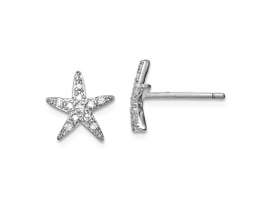 Rhodium Over Sterling Silver Cubic Zirconia Micro Pave Starfish Post Earrings