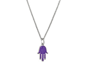 Judith Ripka Purple Enamel Hamsa Hand Rhodium Over Sterling Silver Necklace