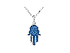 Judith Ripka Blue Enamel Hamsa Hand Rhodium Over Sterling Silver Necklace