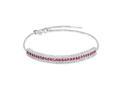 Ruby and White Topaz Sterling Silver 3-Row Bolo Bracelet