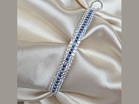 Sapphire and White Topaz Sterling Silver 3-Row Bolo Bracelet