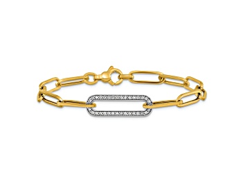 Picture of 14K Yellow Gold with White Rhodium Diamond Paper Clip Link 7.5-inch Bracelet 0.33ctw