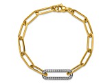 14K Yellow Gold with White Rhodium Diamond Paper Clip Link 7.5-inch Bracelet 0.33ctw