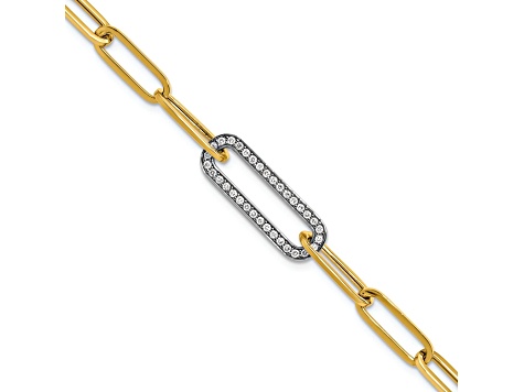 14K Yellow Gold with White Rhodium Diamond Paper Clip Link 7.5-inch Bracelet 0.33ctw