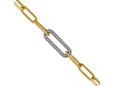 14K Yellow Gold with White Rhodium Diamond Paper Clip Link 7.5-inch Bracelet 0.33ctw