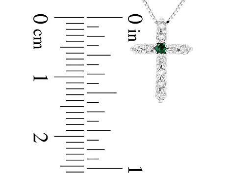 0.18ctw Emerald and Diamond Cross Pendant in 14k White Gold