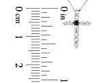 0.18ctw Emerald and Diamond Cross Pendant in 14k White Gold