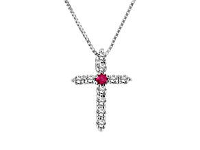 0.18ctw Diamond and Ruby Cross in 14K White Gold