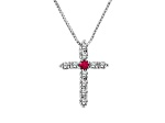 0.18ctw Diamond and Ruby Cross in 14K White Gold
