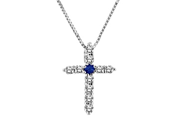 Picture of 0.18ctw Sapphire and Diamond Cross Pendant in 14k White Gold