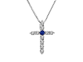 0.18ctw Sapphire and Diamond Cross Pendant in 14k White Gold
