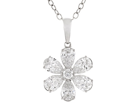 White Lab-Grown Diamond, Rhodium Over 14k White Gold Flower Pendant 1.00ctw