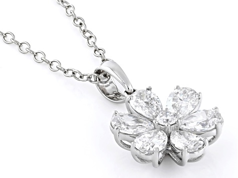 White Lab-Grown Diamond, Rhodium Over 14k White Gold Flower Pendant 1.00ctw