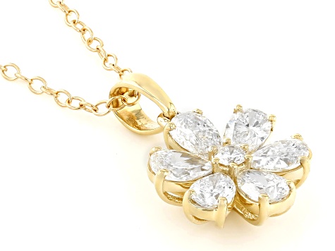 White Lab-Grown Diamond, 14k Yellow Gold Flower Pendant 1.00ctw