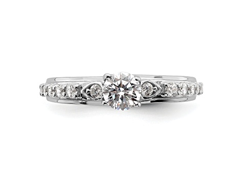 Rhodium Over 10K White Gold Lab Grown Diamond VS/SI GH, Complete Engagement Ring 0.74ctw