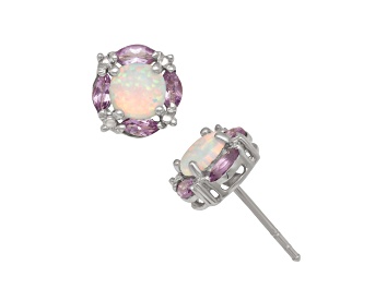 Picture of Lab Created Opal Sterling Silver Stud Earrings 0.88ctw