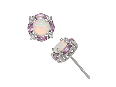 Lab Created Opal Sterling Silver Stud Earrings 0.88ctw