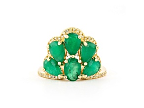 Emerald and Diamond 18K Yellow Gold over Sterling Silver Ring 6.20ctw