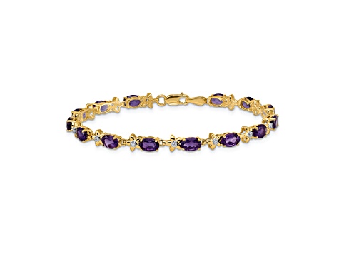 14k Yellow Gold Floral Diamond and Amethyst Bracelet