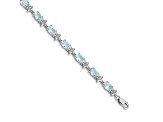 Rhodium Over 14k White Gold Floral Diamond and Aquamarine Bracelet