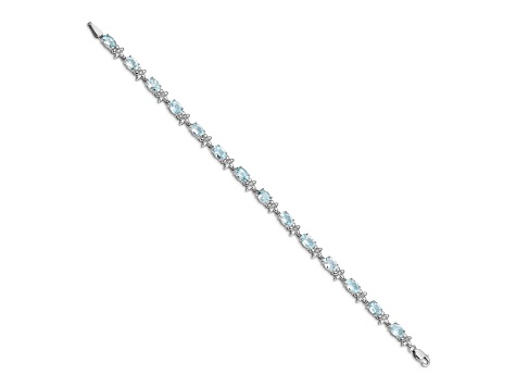 Rhodium Over 14k White Gold Floral Diamond and Aquamarine Bracelet