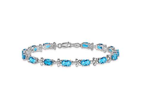 Rhodium Over 14k White Gold Floral Diamond and Blue Topaz Bracelet