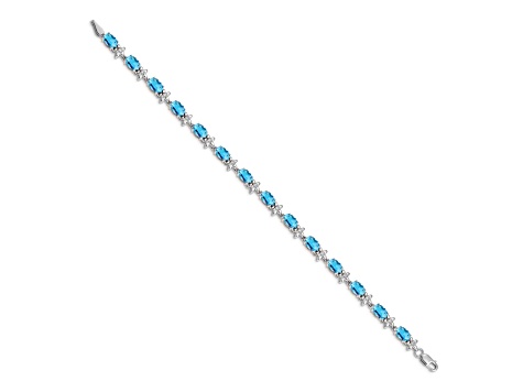 Rhodium Over 14k White Gold Floral Diamond and Blue Topaz Bracelet