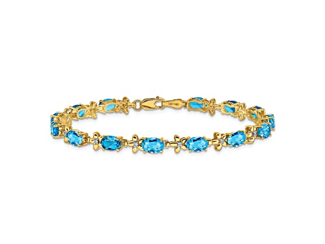 14k Yellow Gold Floral Diamond and Blue Topaz Bracelet