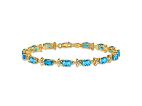 14k Yellow Gold Floral Diamond and Blue Topaz Bracelet