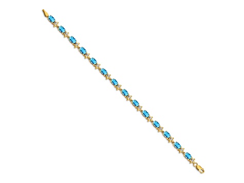 14k Yellow Gold Floral Diamond and Blue Topaz Bracelet