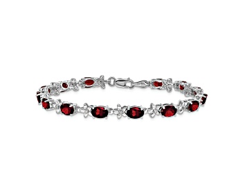Picture of Rhodium Over 14k White Gold Floral Diamond and Garnet Bracelet